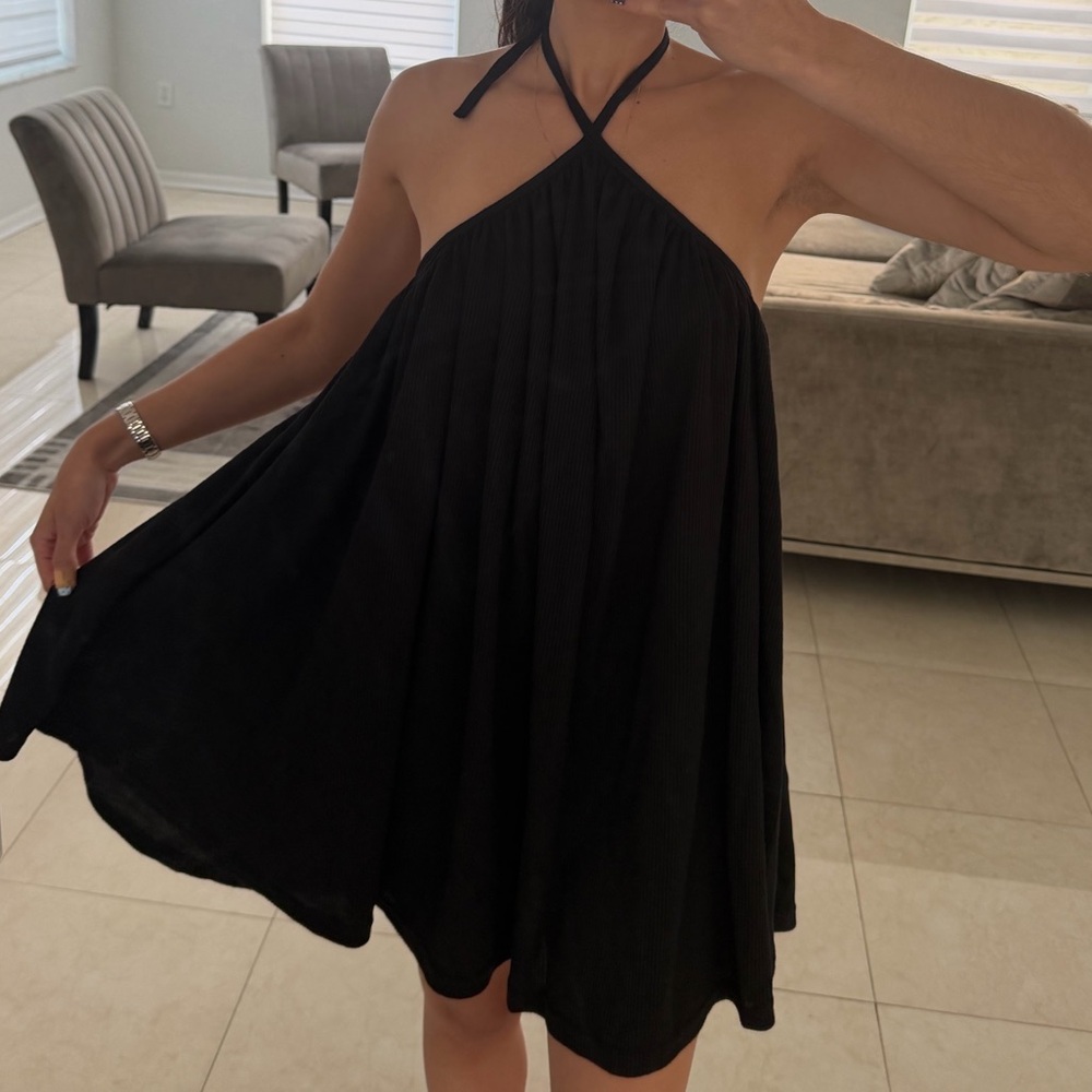 Black Halter Mini Dress - Sleeveless Flowy Summer Dress